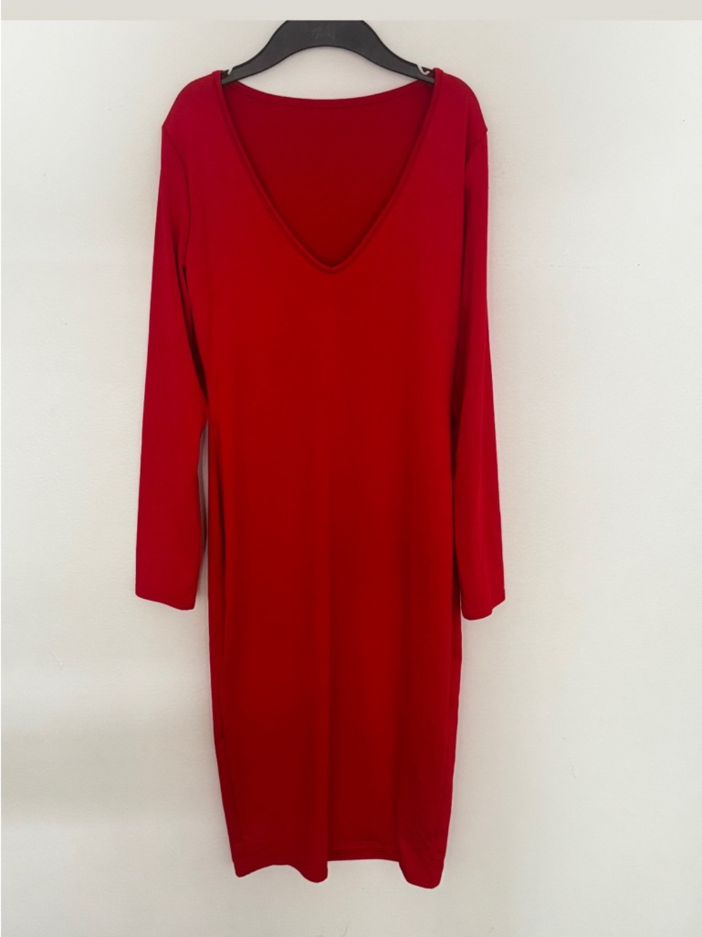 Red V-Neck Long Sleeve Dress - Brand Unspecified